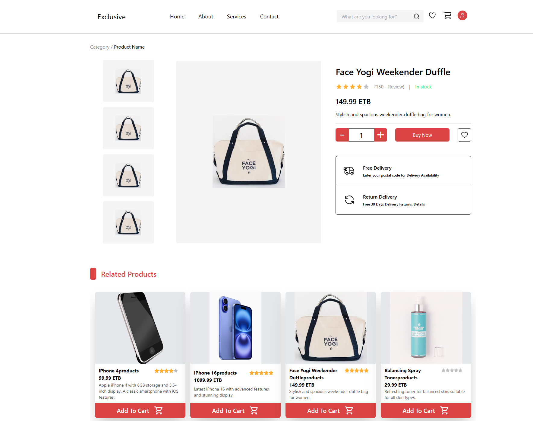 E-commerce website preview